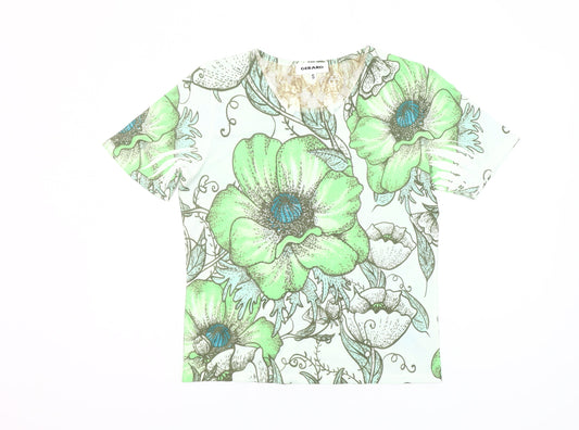 Additional front view of Gerard women’s green floral v-neck short sleeve t-shirt, size S