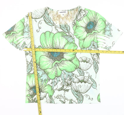 Gerard Womens Green Floral V-Neck Short Sleeve T-Shirt Size S