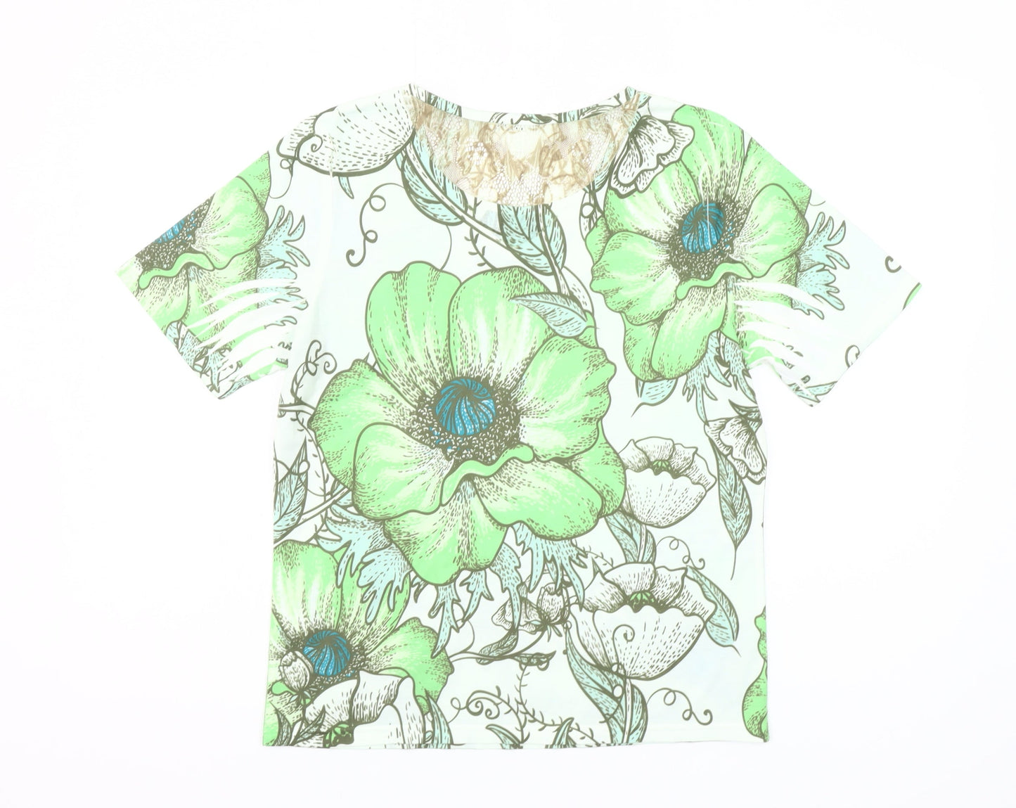 Gerard Womens Green Floral V-Neck Short Sleeve T-Shirt Size S