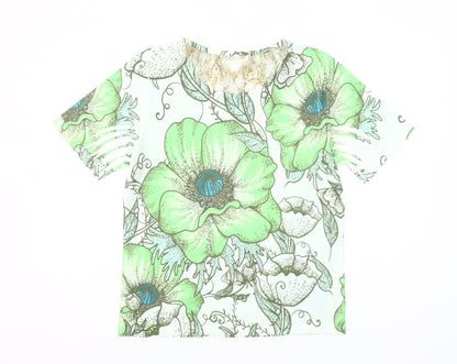 Gerard Womens Green Floral V-Neck Short Sleeve T-Shirt Size S