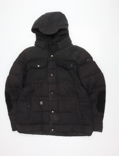 Feraud Jeans Women's Black Puffer Jacket L Hooded Winter Coat
