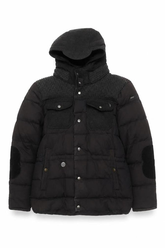 Feraud Jeans Women's Black Puffer Jacket L Hooded Winter Coat