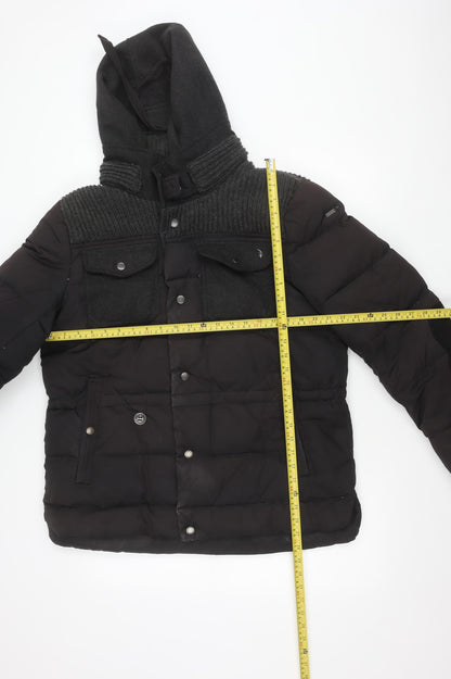 Feraud Jeans Women's Black Puffer Jacket L Hooded Winter Coat