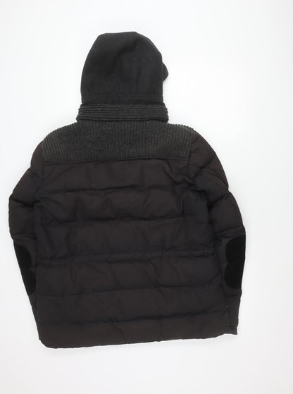 Feraud Jeans Women's Black Puffer Jacket L Hooded Winter Coat