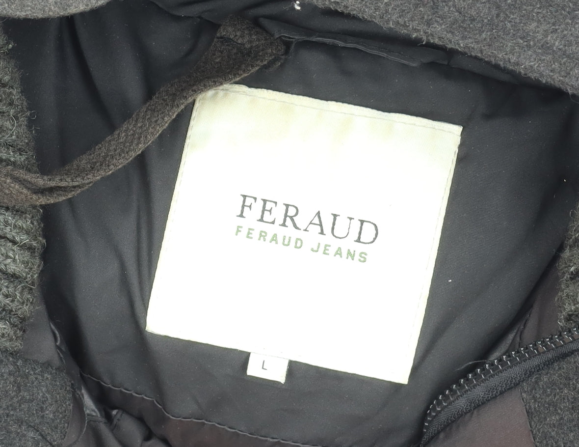 Feraud Jeans Women's Black Puffer Jacket L Hooded Winter Coat