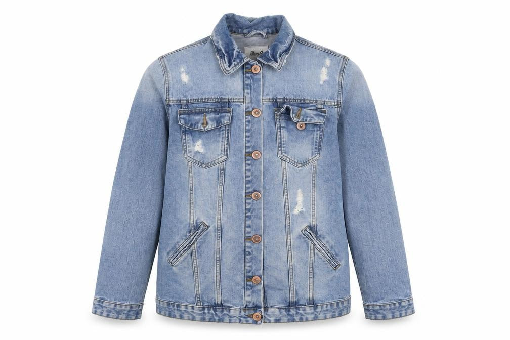 Front view of Denim Co. women’s blue, size UK 10, denim button casual jacket