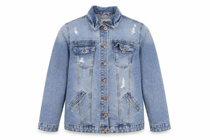 Front view of Denim Co. women’s blue, size UK 10, denim button casual jacket
