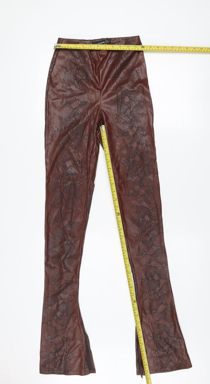 PrettyLittleThing Women’s Brown Snake Print Faux Leather Flared Leggings Size 8