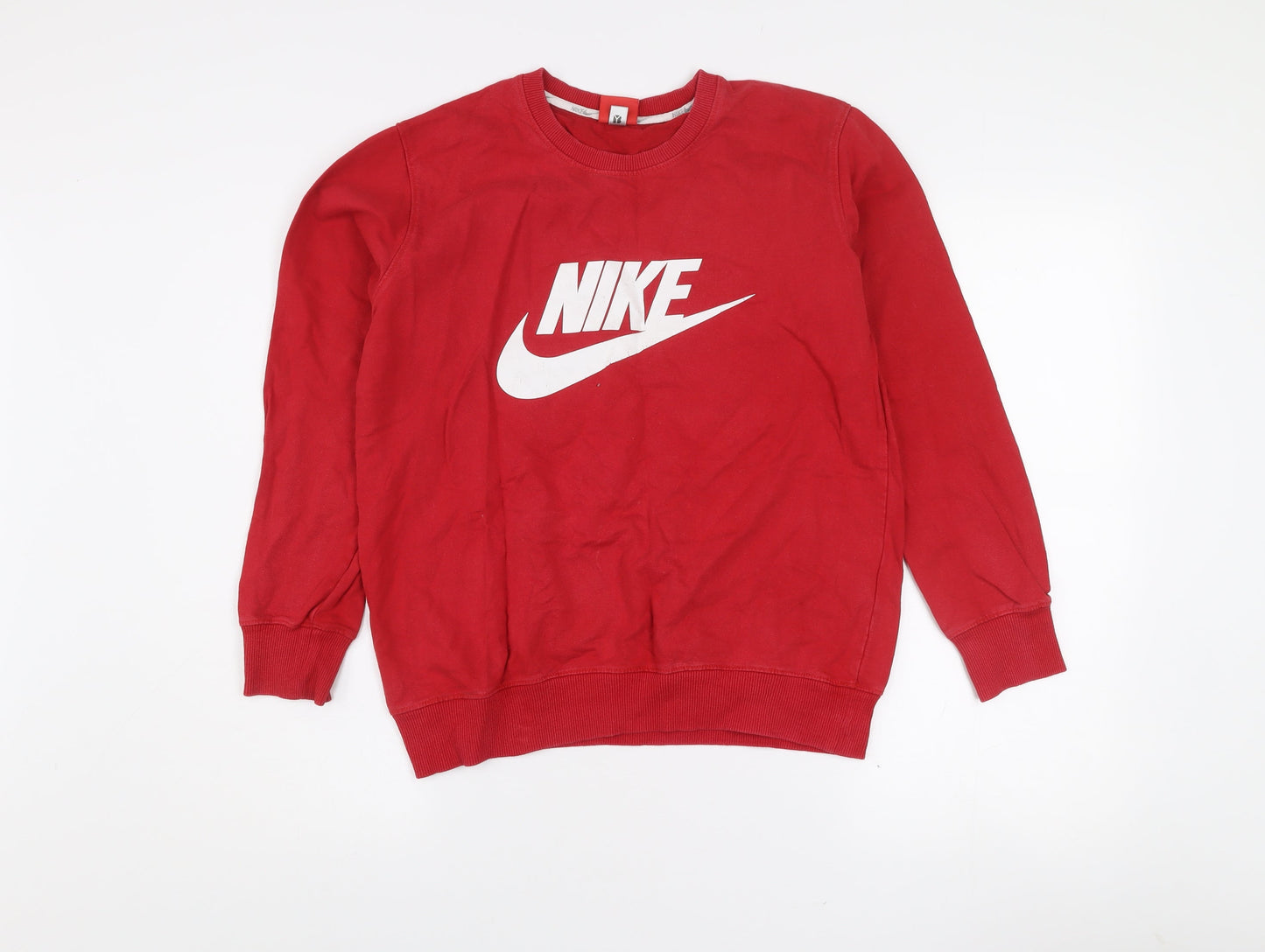Nike Boys Red Logo Pullover Sweatshirt L Long Sleeve Crew Neck