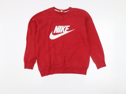 Nike Boys Red Logo Pullover Sweatshirt L Long Sleeve Crew Neck