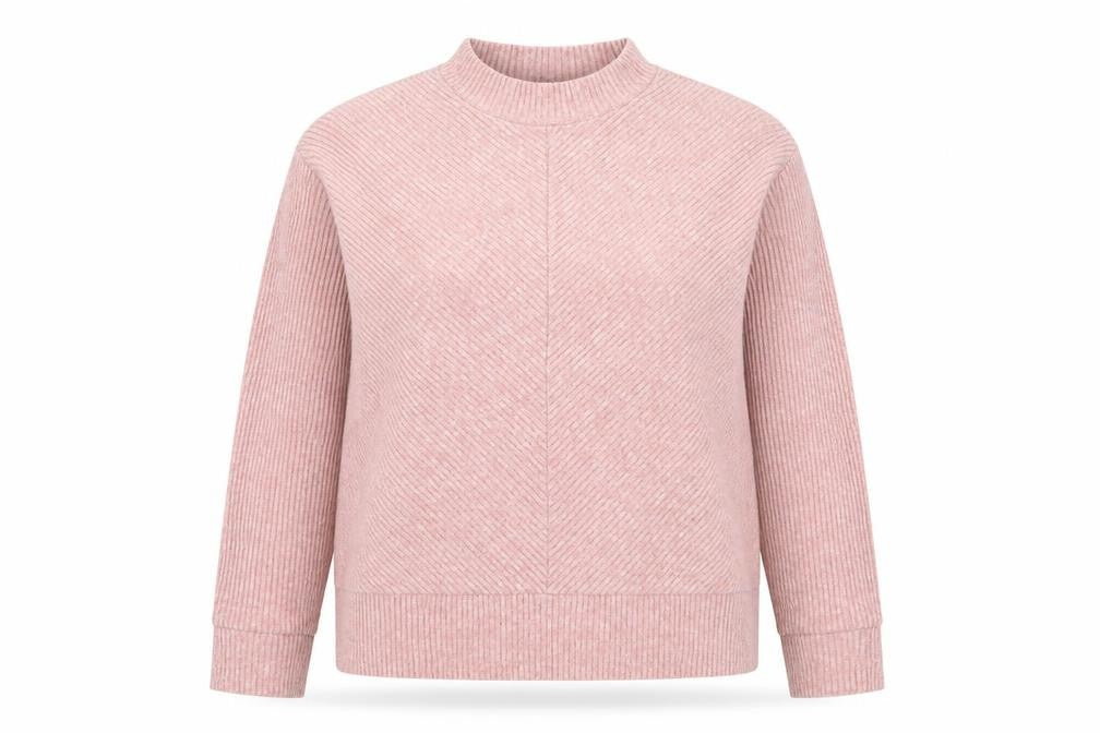 Front view of Dunnes women’s pink mock neck knit jumper, size S