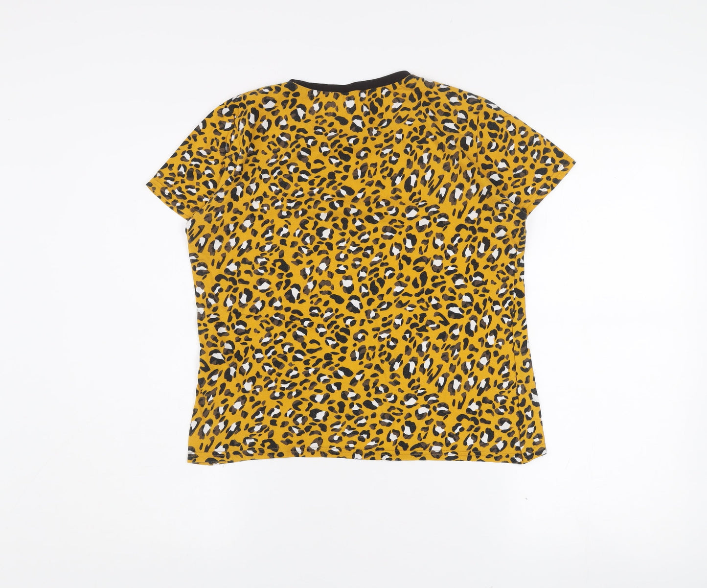 Warehouse Womens Leopard Print Yellow Cotton T-Shirt UK 10