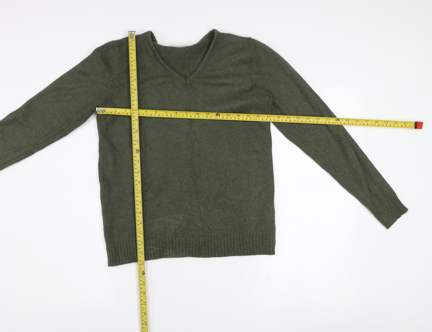 Vila Womens Green V-Neck Knit Pullover Jumper Size S