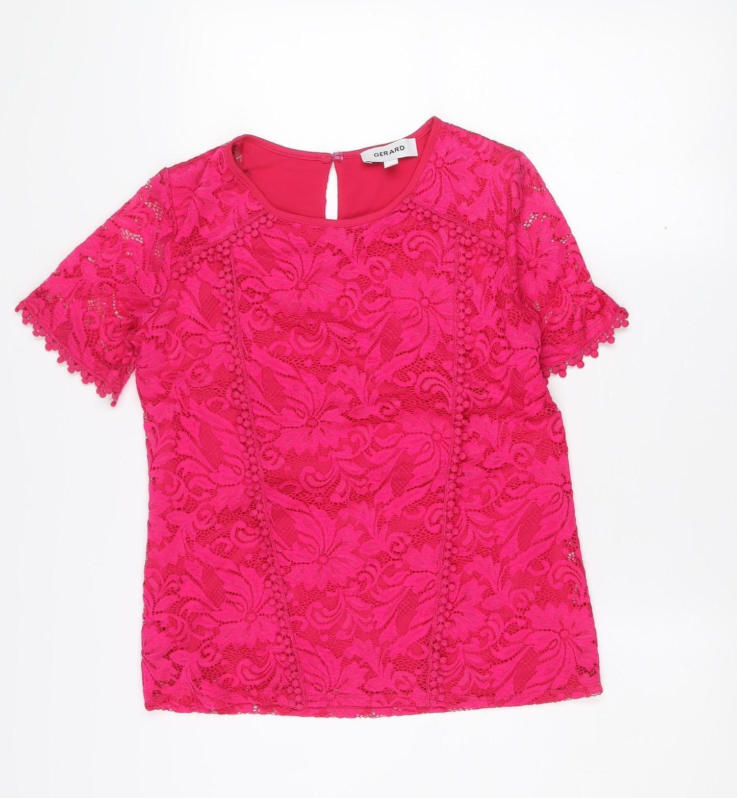 Gerard Women's Pink Lace Short Sleeve Tunic Blouse Size 10