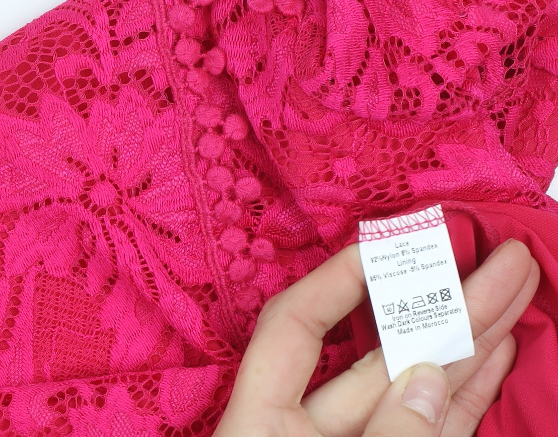 Gerard Women's Pink Lace Short Sleeve Tunic Blouse Size 10