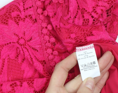 Gerard Women's Pink Lace Short Sleeve Tunic Blouse Size 10
