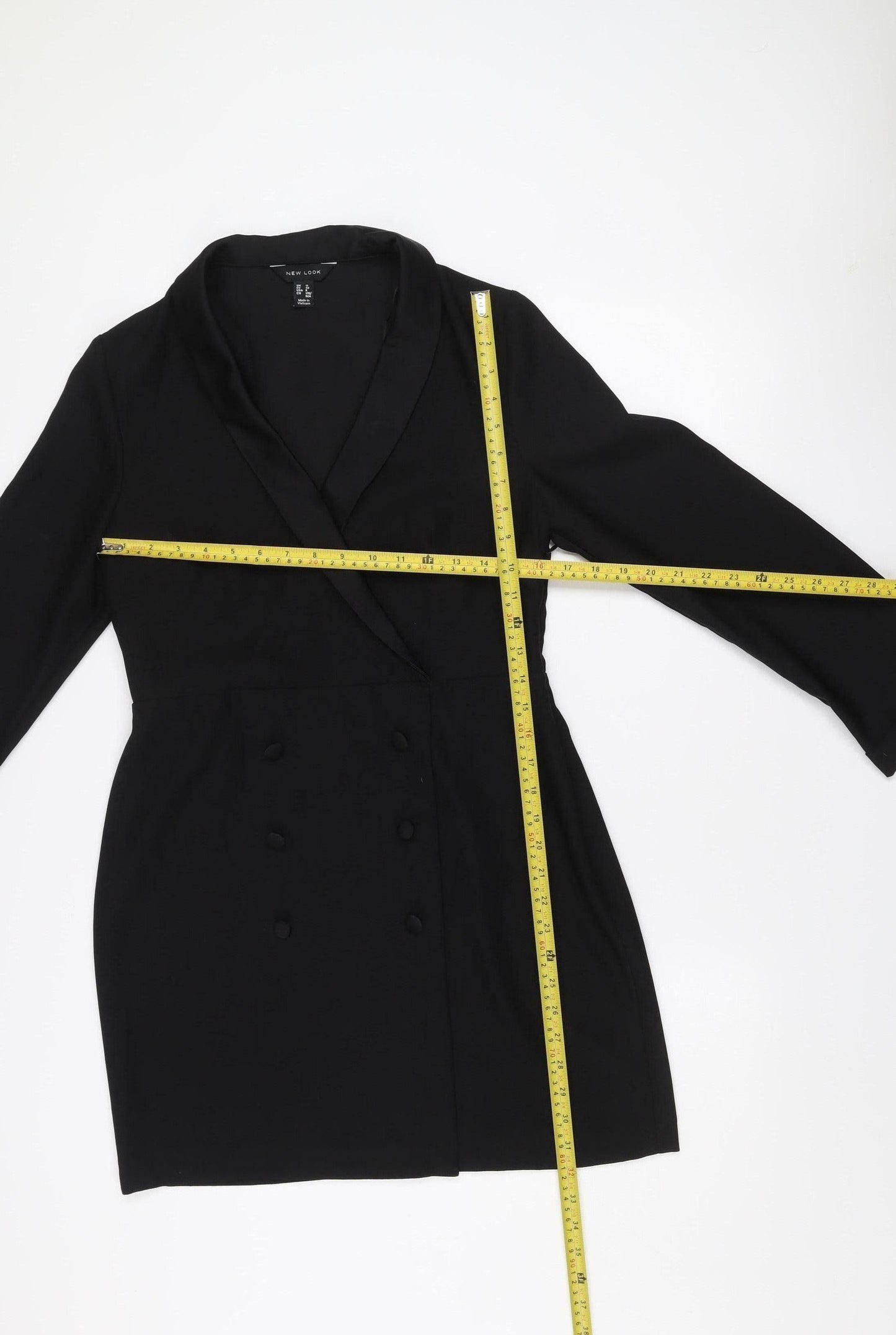 New Look Women Black Size 12 Jacket Dress Long Sleeve Collared Button Workwear
