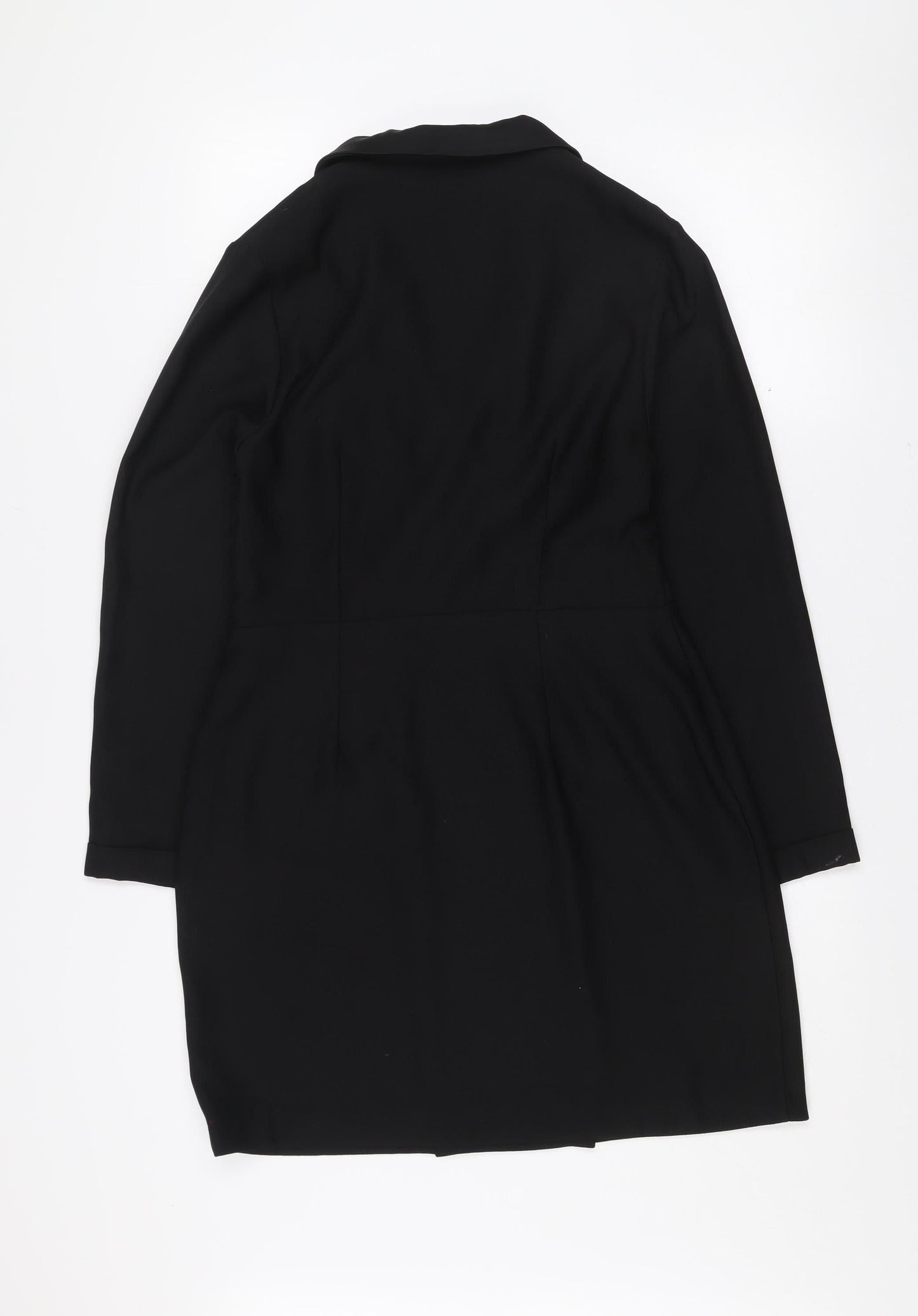 New Look Women Black Size 12 Jacket Dress Long Sleeve Collared Button Workwear