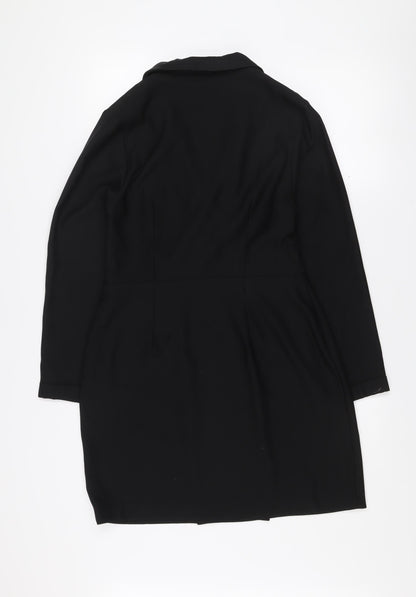New Look Women Black Size 12 Jacket Dress Long Sleeve Collared Button Workwear