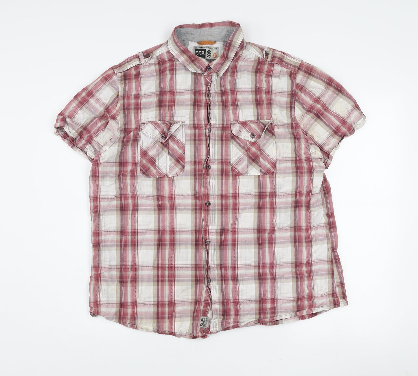 F.F.P. Men's Red Plaid Cotton Short Sleeve Button-Up Shirt XL
