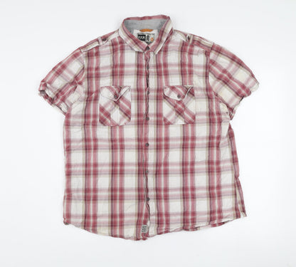F.F.P. Men's Red Plaid Cotton Short Sleeve Button-Up Shirt XL