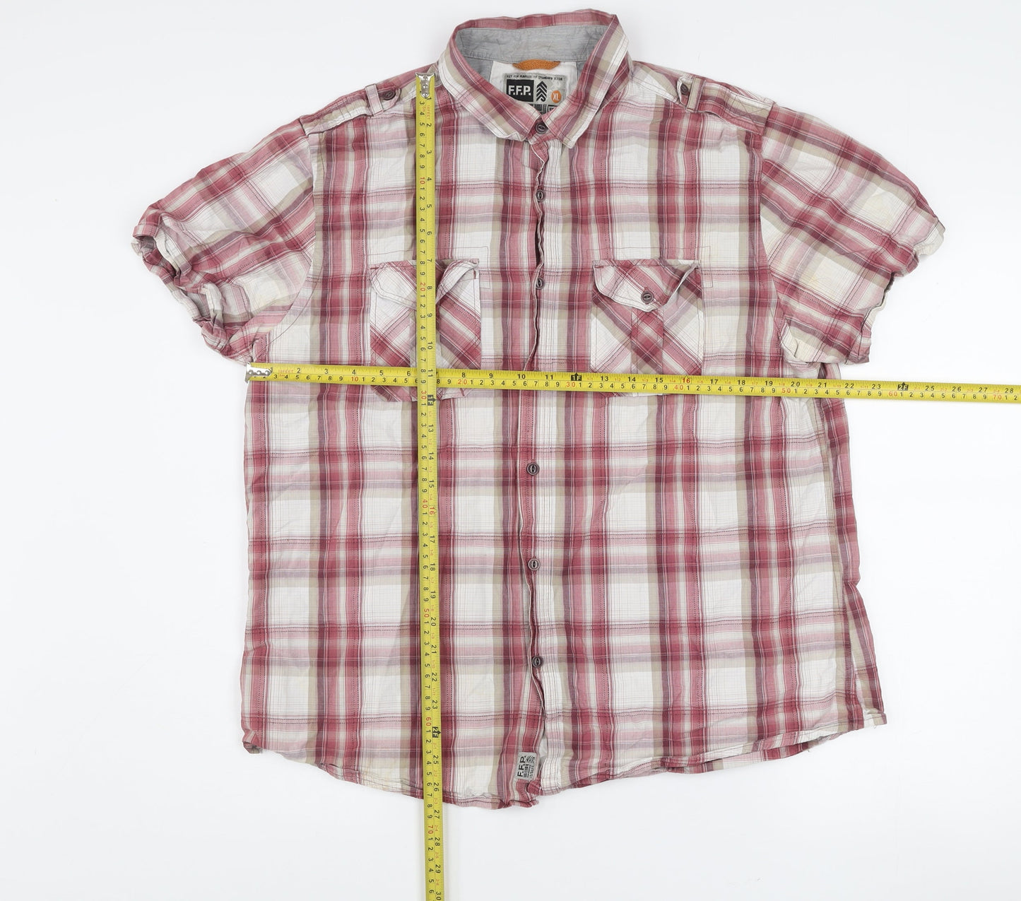 F.F.P. Men's Red Plaid Cotton Short Sleeve Button-Up Shirt XL