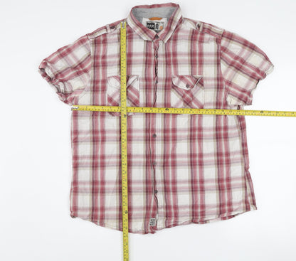 F.F.P. Men's Red Plaid Cotton Short Sleeve Button-Up Shirt XL
