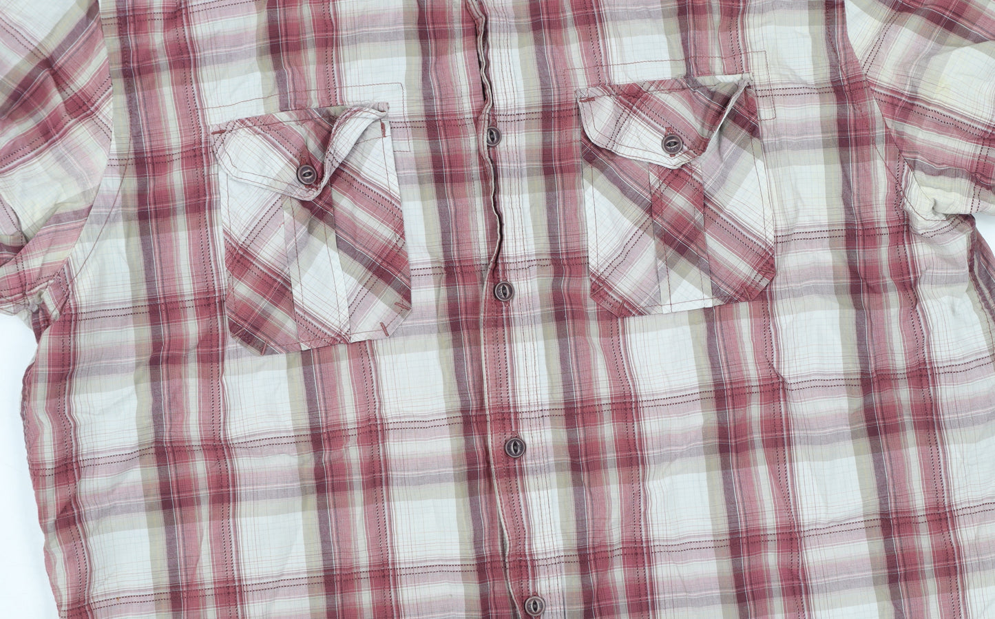F.F.P. Men's Red Plaid Cotton Short Sleeve Button-Up Shirt XL