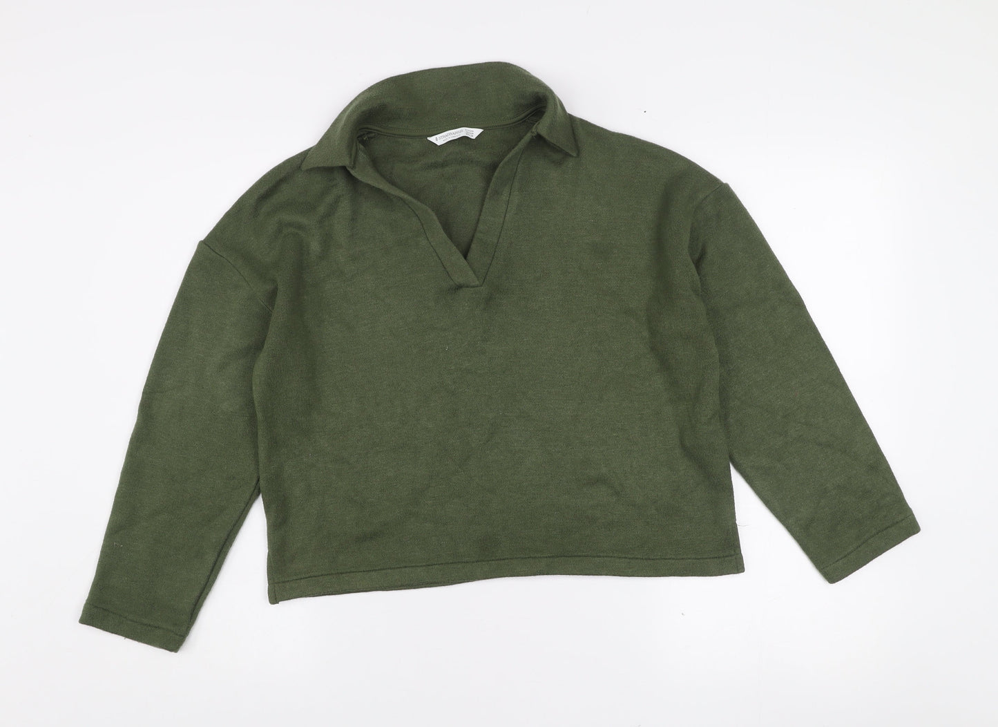 Stradivarius Womens Green XS Collared Henley Knit Jumper