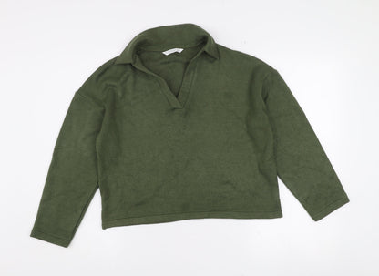 Stradivarius Womens Green XS Collared Henley Knit Jumper