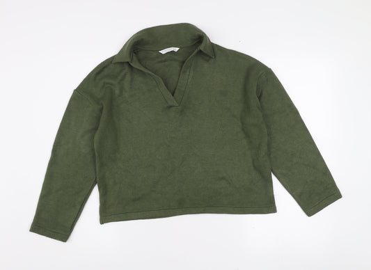 Stradivarius Womens Green XS Collared Henley Knit Jumper