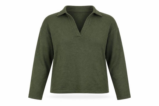 Stradivarius Womens Green XS Collared Henley Knit Jumper