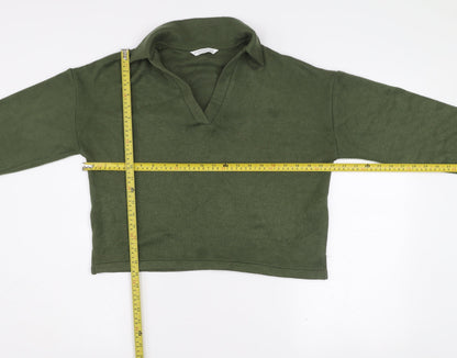 Stradivarius Womens Green XS Collared Henley Knit Jumper