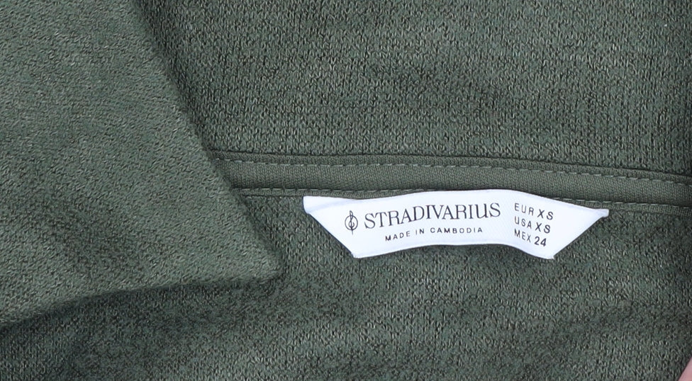 Stradivarius Womens Green XS Collared Henley Knit Jumper