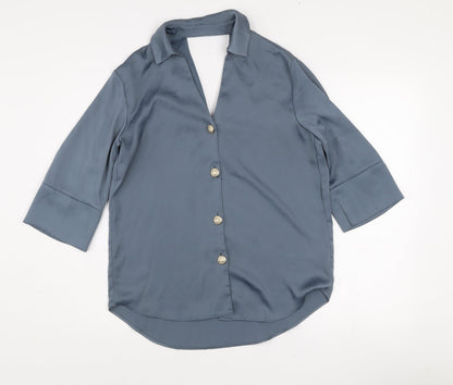 River Island Women Blue Viscose Button 3/4 Sleeve Blouse Size 8