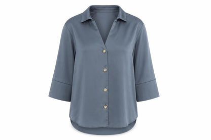 River Island Women Blue Viscose Button 3/4 Sleeve Blouse Size 8