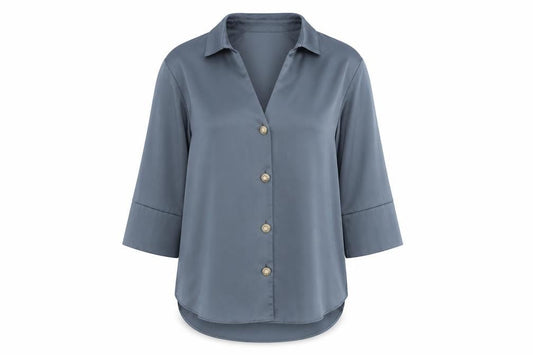 River Island Women Blue Viscose Button 3/4 Sleeve Blouse Size 8