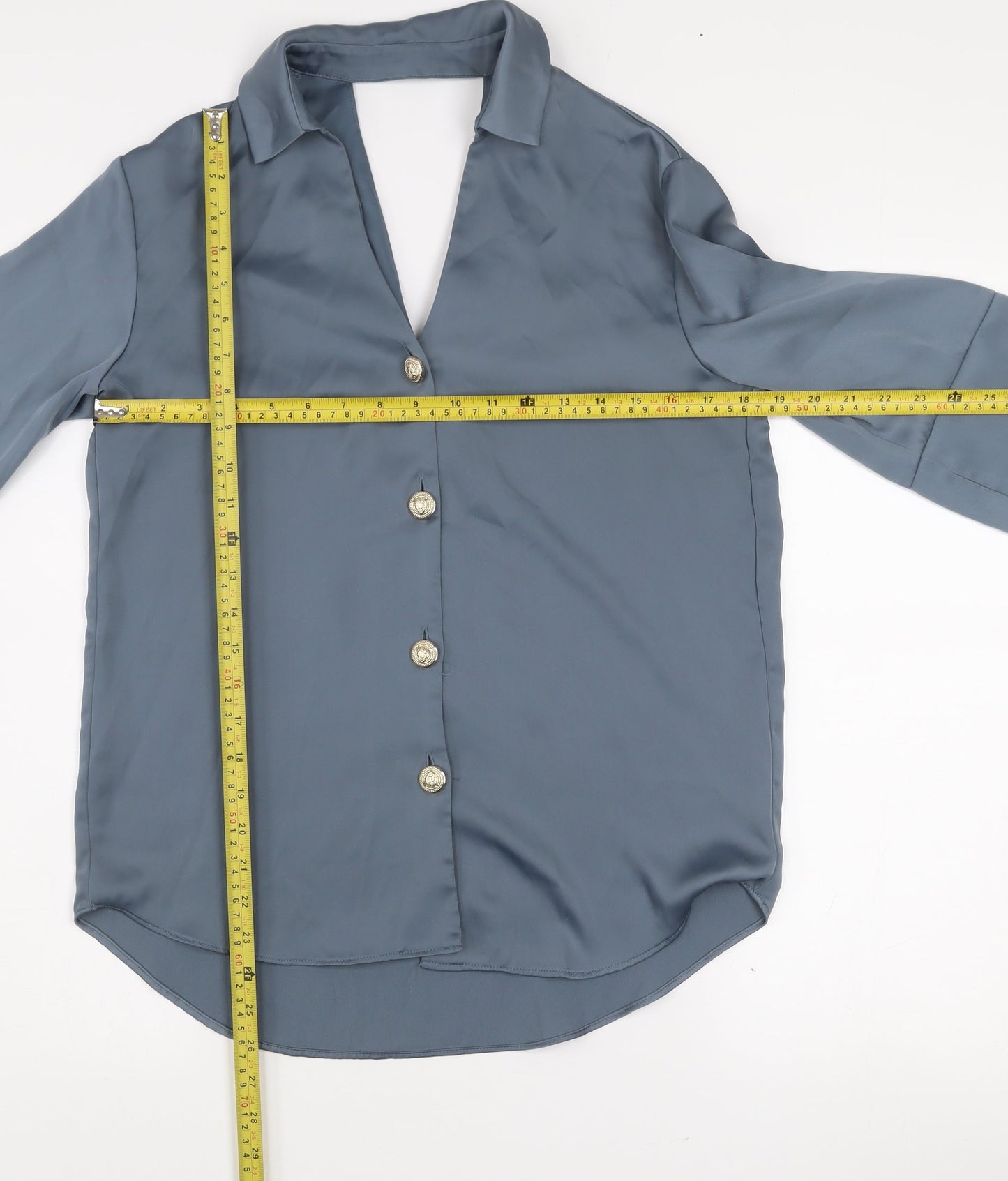 River Island Women Blue Viscose Button 3/4 Sleeve Blouse Size 8
