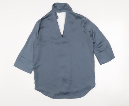 River Island Women Blue Viscose Button 3/4 Sleeve Blouse Size 8