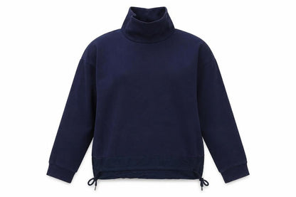 Front view of Gallery women’s navy cotton adjustable drawstring funnel neck sweatshirt xs