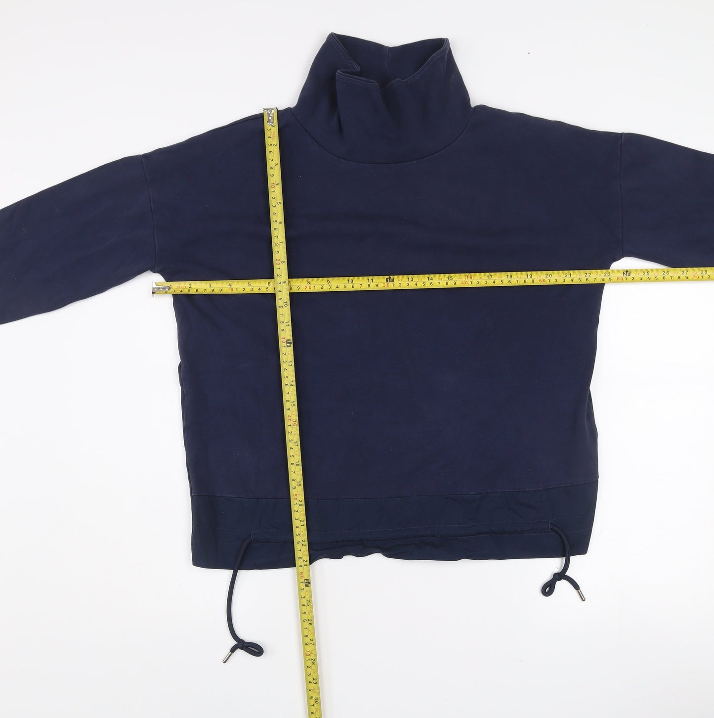 Gallery Womens Navy Cotton Adjustable Drawstring Funnel Neck Sweatshirt XS