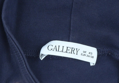Gallery Womens Navy Cotton Adjustable Drawstring Funnel Neck Sweatshirt XS
