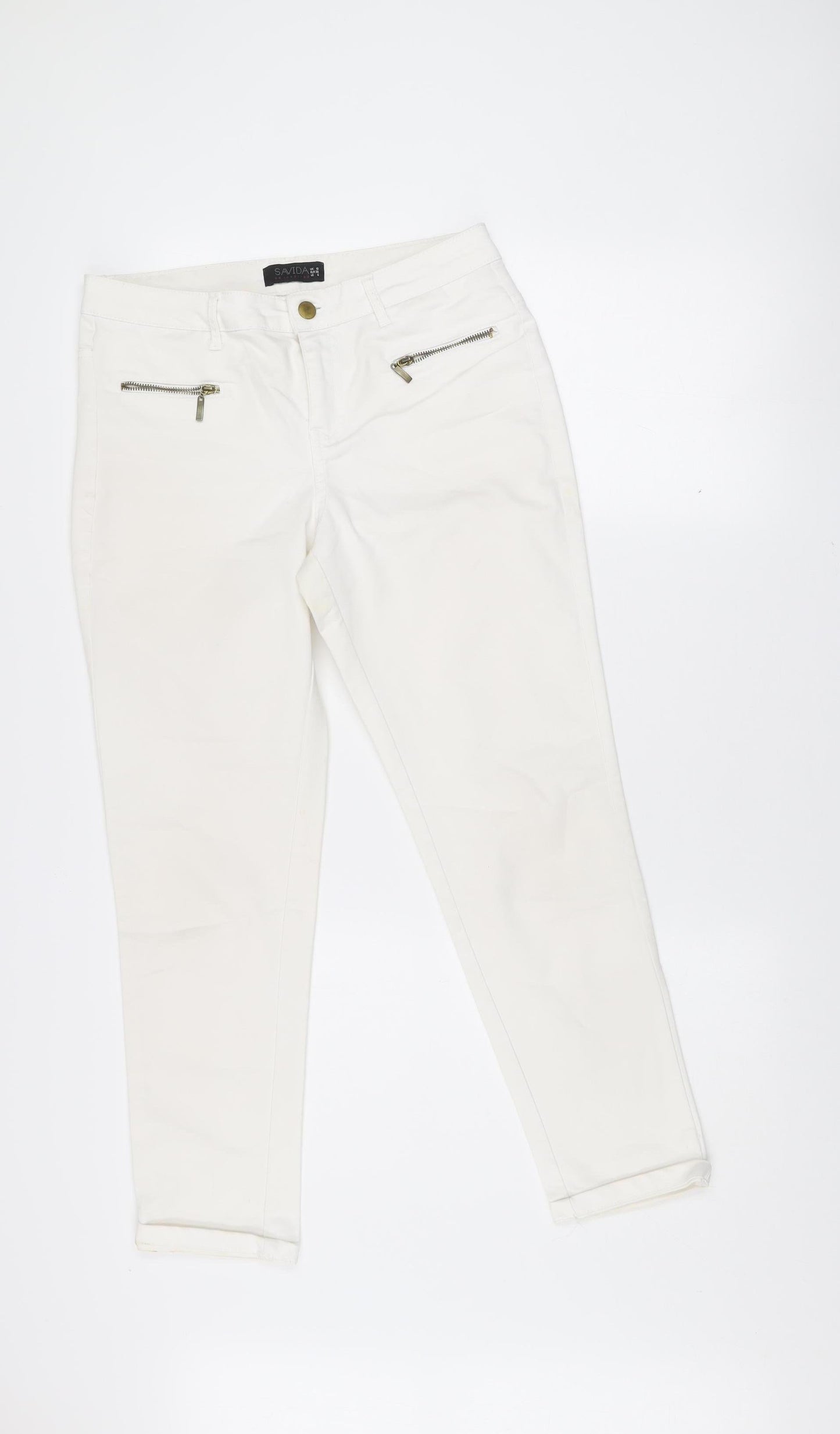 Savida Women's White Skinny Stretch Jeans Size 10 Zip Detail