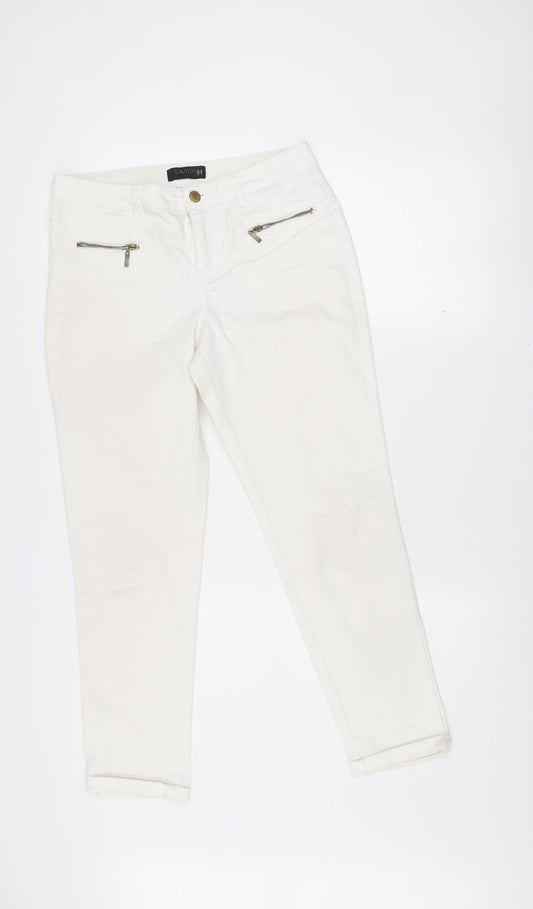 Savida Women's White Skinny Stretch Jeans Size 10 Zip Detail
