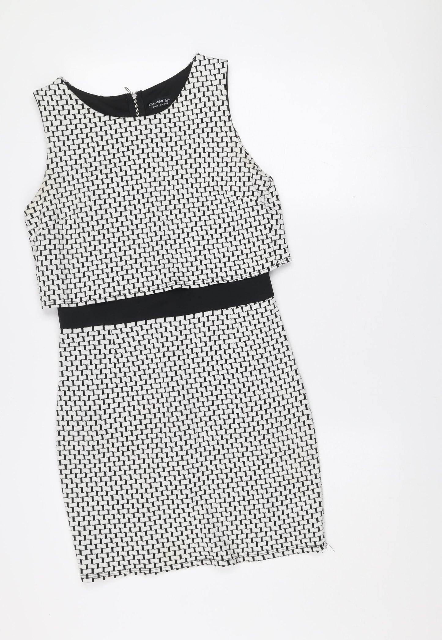 Miss Selfridge Women Black White Geometric Bodycon Dress UK 12