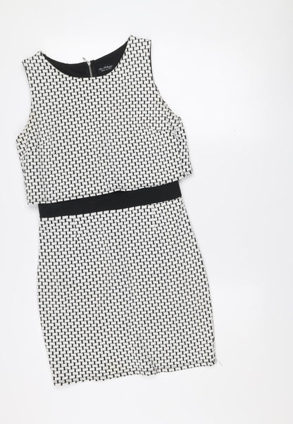 Miss Selfridge Women Black White Geometric Bodycon Dress UK 12