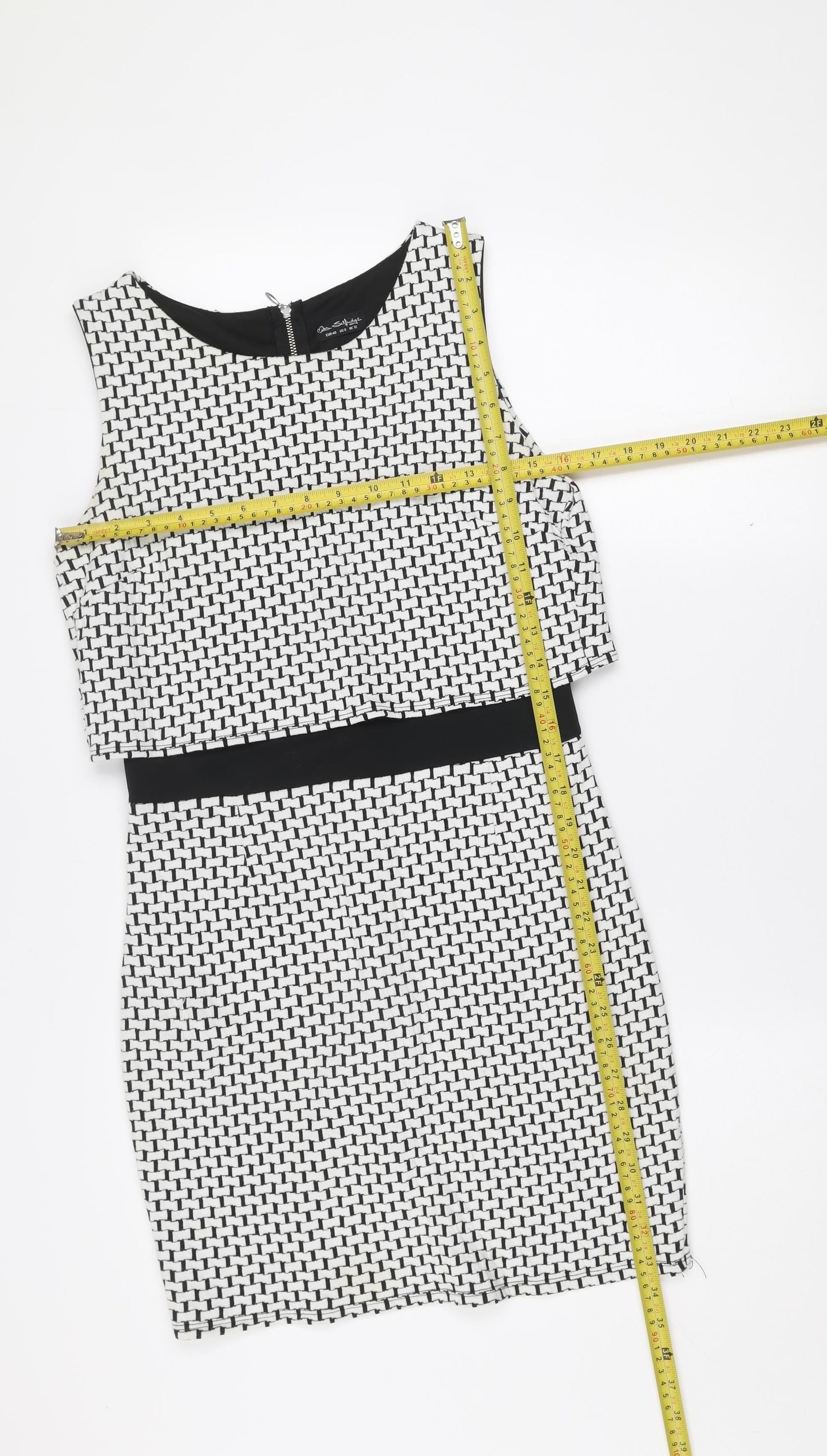 Miss Selfridge Women Black White Geometric Bodycon Dress UK 12