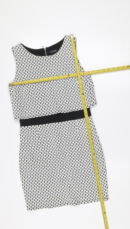 Miss Selfridge Women Black White Geometric Bodycon Dress UK 12