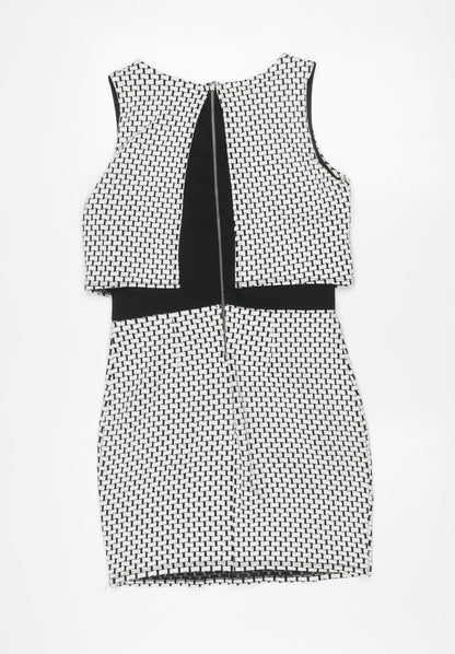Miss Selfridge Women Black White Geometric Bodycon Dress UK 12