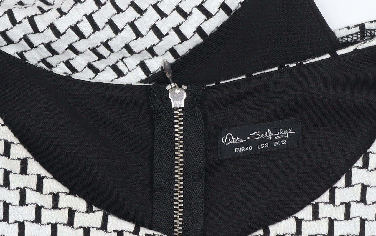 Miss Selfridge Women Black White Geometric Bodycon Dress UK 12